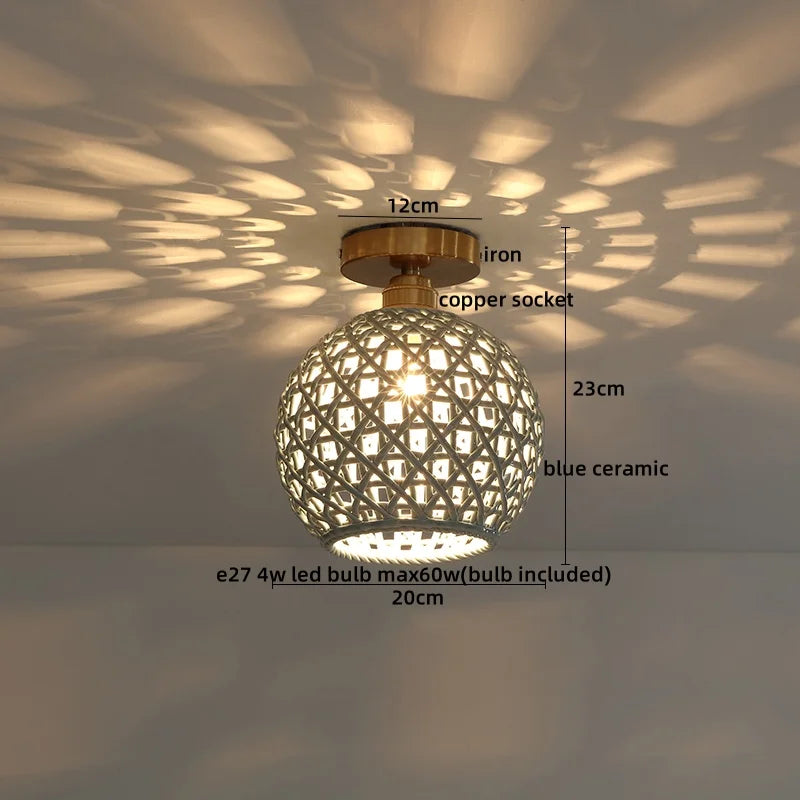 Afralia™ Copper Wood LED Ceiling Lamp Ceramic Modern Ceiling Lights for Home Decor