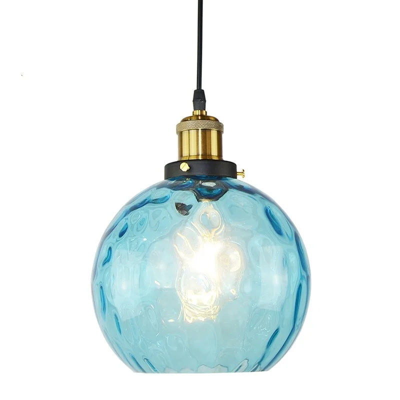 Afralia™ Blue Glass Ball LED Pendant Light Fixture for Dining Room and Bedroom
