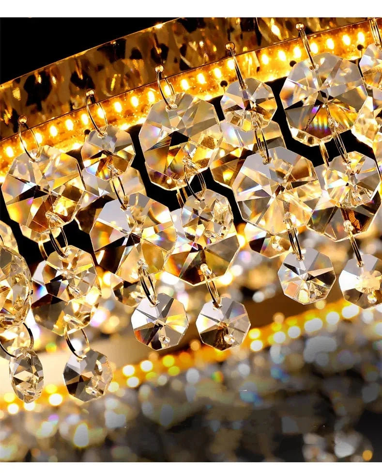 Afralia™ Luxury Gold Metal Crystal Ceiling Lights - Dimmable LED Modern Lustre Fixtures