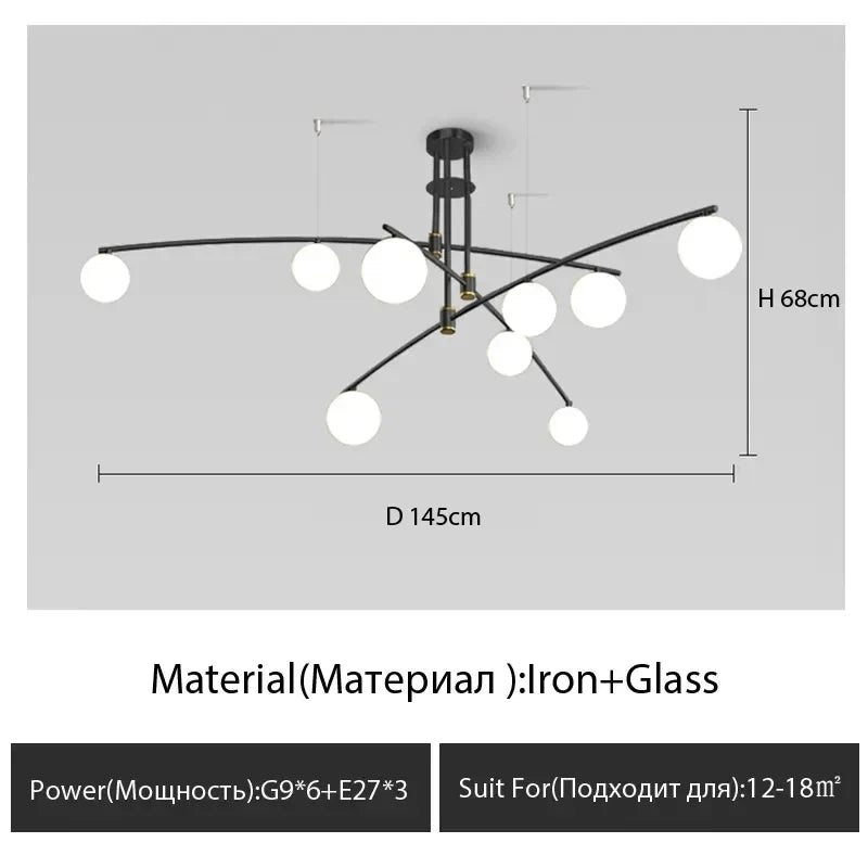 Afralia™ Modern Minimalist Chandelier: Iron Art Hanging Light Fixture for Living Room, Bedroom - G9LED