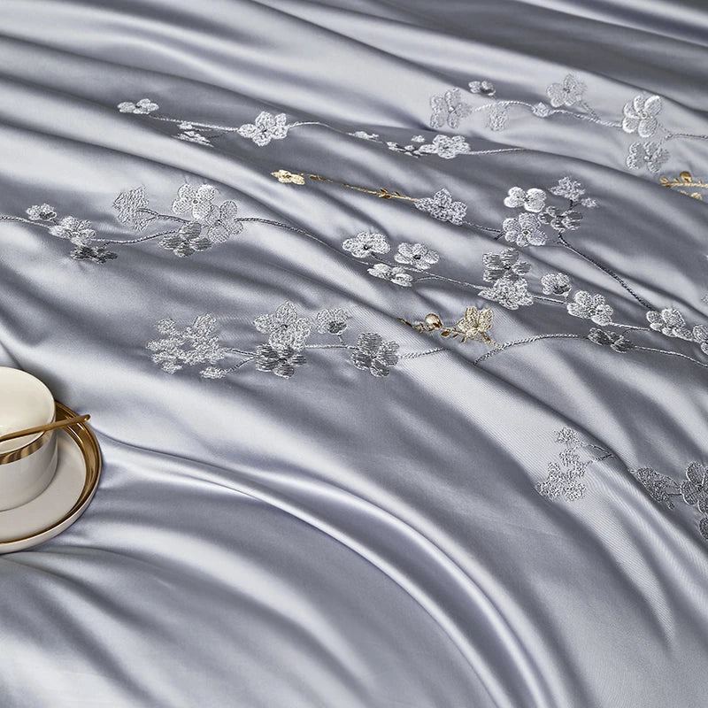 Afralia™ Egyptian Cotton Flowers Embroidery Bedding Set 6-Piece Home Textiles