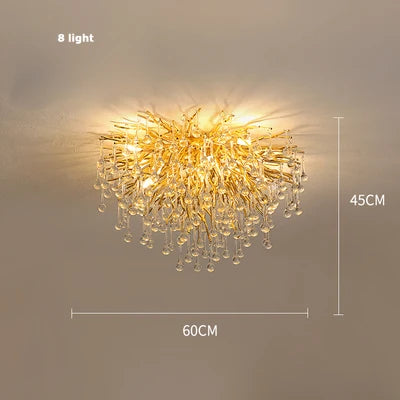 Afralia™ Golden Metal Luxury Crystal Chandelier Lighting Branch Tree for Home Décor
