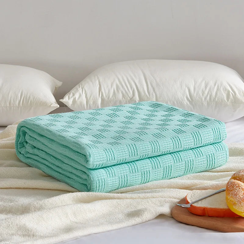 Afralia™ Cotton Waffle Towel Quilt Single Blanket for Office & Picnics