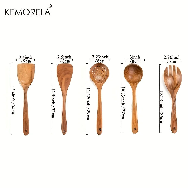 Afralia™ 5-Piece Natural Wooden Tableware Set | Kitchen Cookware Utensils