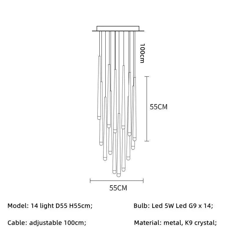 Afralia™ Gold Led G9 Pendant Chandelier for Modern Villa Stairs & Home Decor