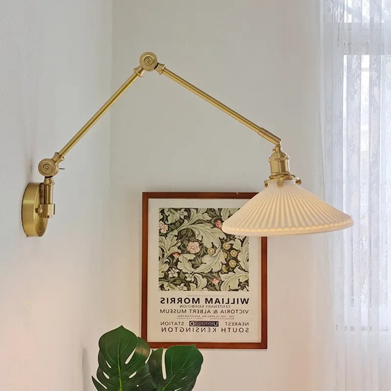 Afralia™ Ceramic Copper LED Wall Lamp with Adjustable Long Arm Swing