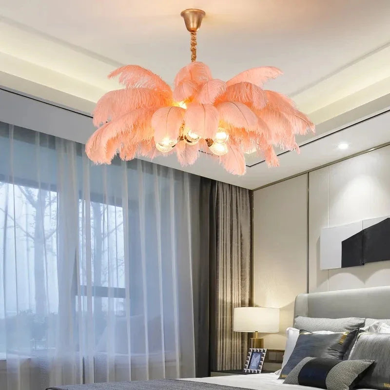 Luxury Ostrich Feather Chandelier by Afralia™ - Modern LED Living Room Pendant Lamp