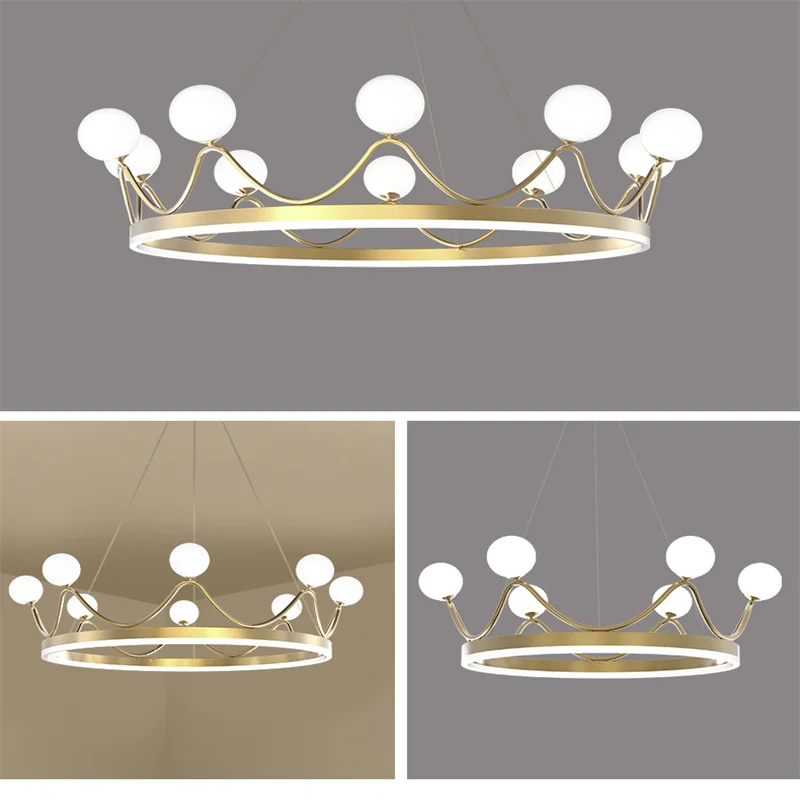 Afralia™ Crown Design Gold Chandelier for Living Room Kids Bedroom