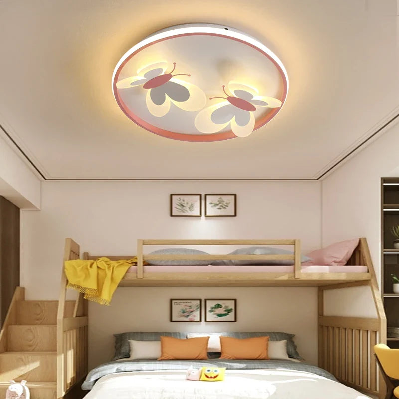 Afralia™ Butterfly Pink Ceiling Light for Kids Room & Study, Creative Decorative Lamp