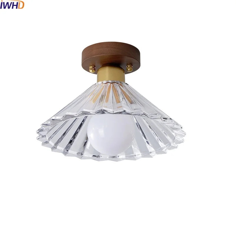 Afralia™ Wood Glass LED Ceiling Lamp Modern Kitchen Living Room Light Fixture
