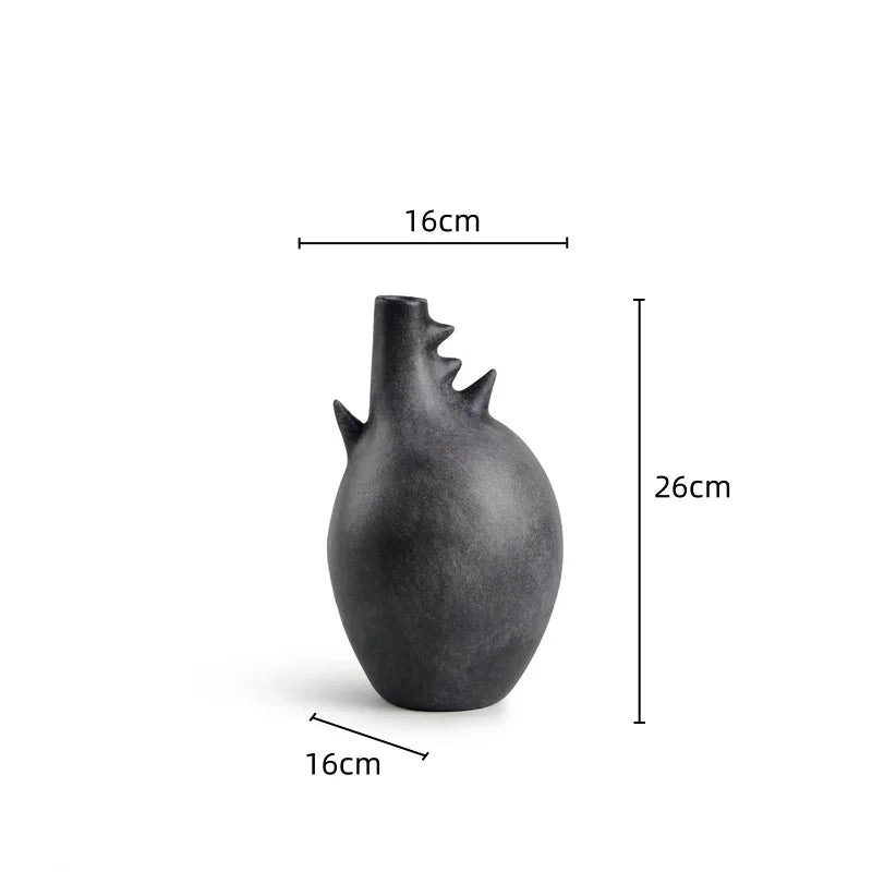 Afralia™ Geometric Stoneware Vase Vintage Art Craft Home Decor Ornaments