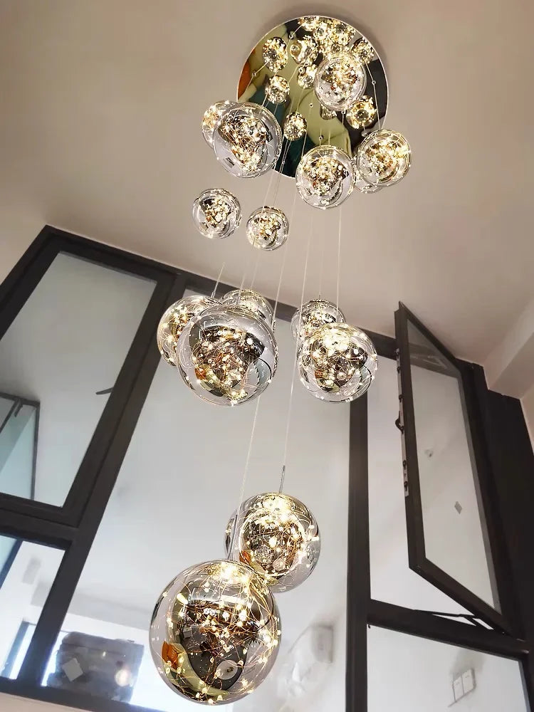 Afralia™ LED Glass Ball Chandelier for Duplex Villa Living Room