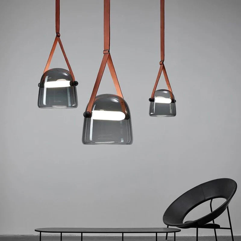 Afralia™ Glass Pendant Chandelier: Modern Leather Belt Luxury LED Lighting for Home Decor