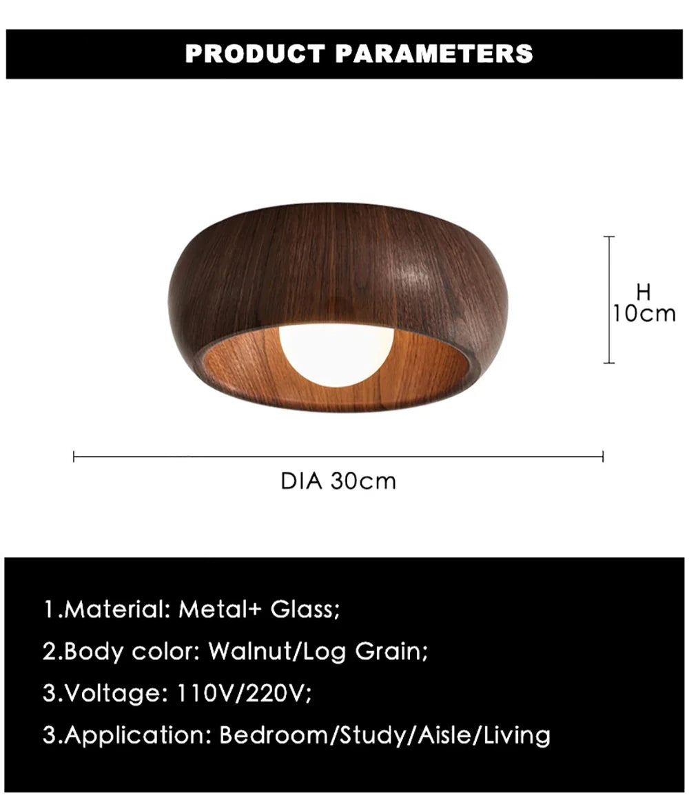 Afralia™ Nordic Wooden Glass LED Ceiling Light - Walnut Grain Finish