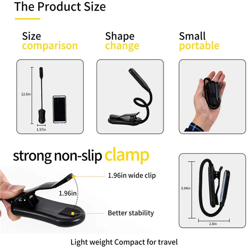 Afralia™ 7 LED Book Light: Rechargeable Reading Lamp with 3-Level White Light Clip-On