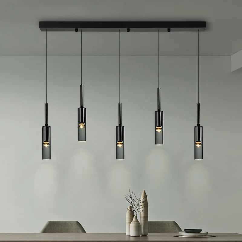 Afralia™ Minimalist Black Glass Chandelier: Luxury Dining Room Pendant Light Fixture