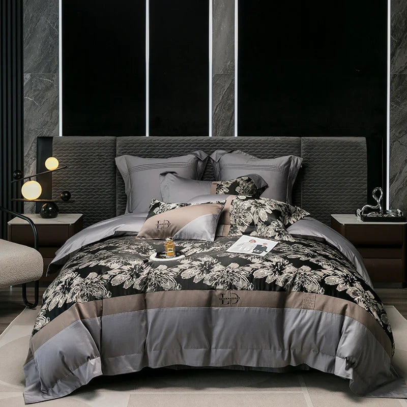 Afralia™ Champagne Luxury 100S Egyptian Cotton Relief Bedding Set