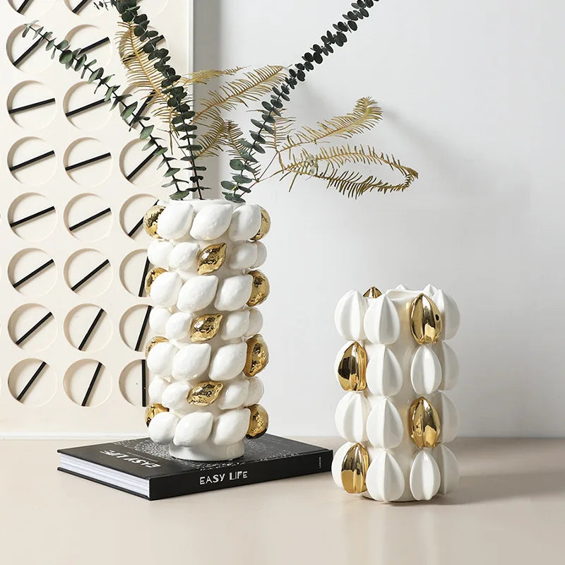 Afralia™ Lemon Carambola Ceramic Vase Gold-Plated Fruit Shape Creative Home Decor