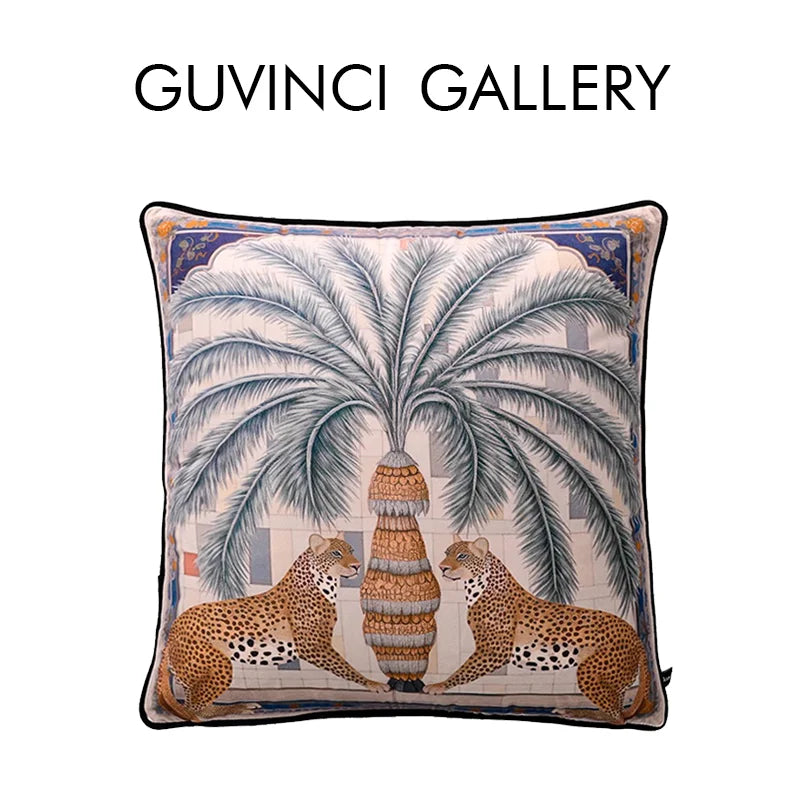 Afralia™ Luxury Velvet Panthera & Sago Tree Decor Pillow Case
