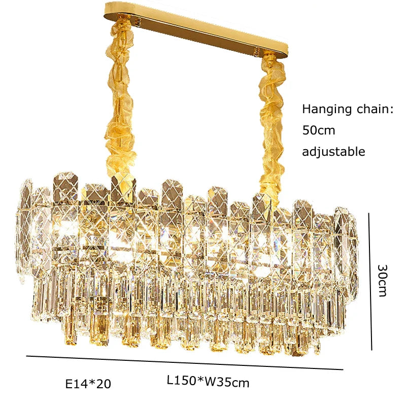 Afralia™ Gold Lustre Chandelier LED Crystal Light Fixture - Postmodern Luxury Hanging Lamp