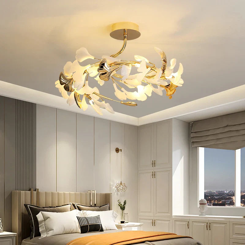 Afralia™ Nordic Ginkgo Leaf Ceramic Ceiling Chandelier Home Lighting Fixtures