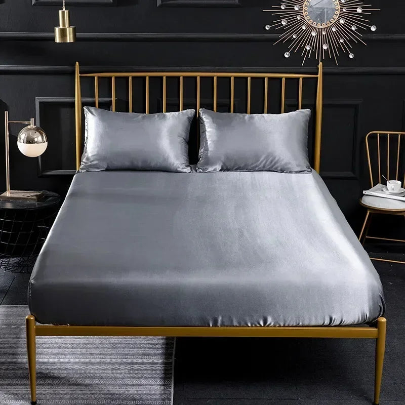 Afralia™ Silky Satin Fitted Sheet - Smooth Luxury Bed Linen for Queen King Double Beds