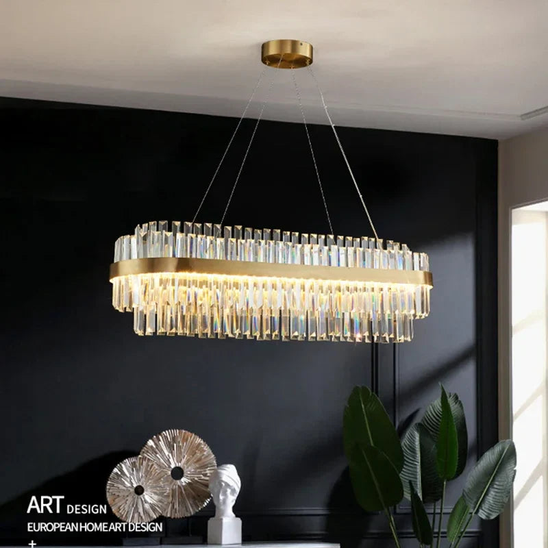 Afralia™ Luxury Crystal Golden Gloss LED Ceiling Chandelier for Dining & Living Room