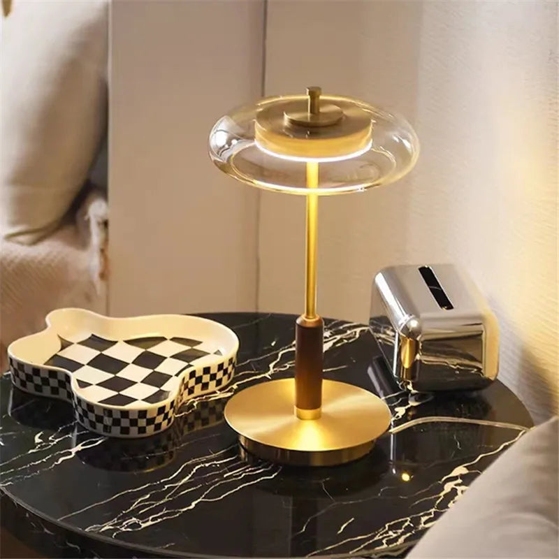 Afralia™ Gold Lustre Glass Mushroom Table Lamp for Bedroom Living Room Study