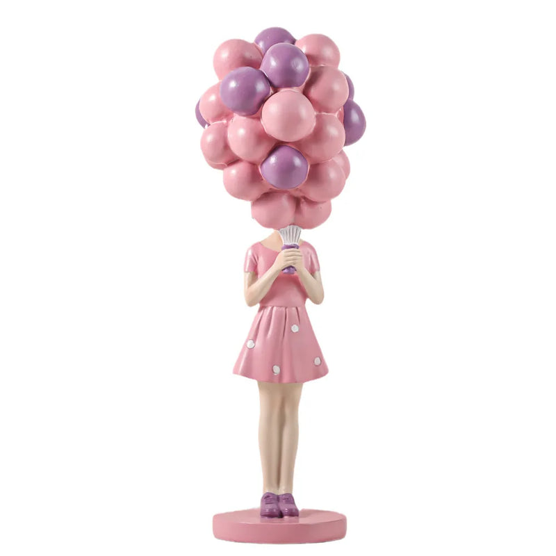 Afralia™ Nordic Pink Balloon Girl Figurines: Sweet Room Decor & Dressing Table Crafts