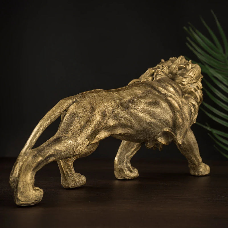 Afralia™ Golden Lion King Figurine: Modern Office & Home Decor Statue