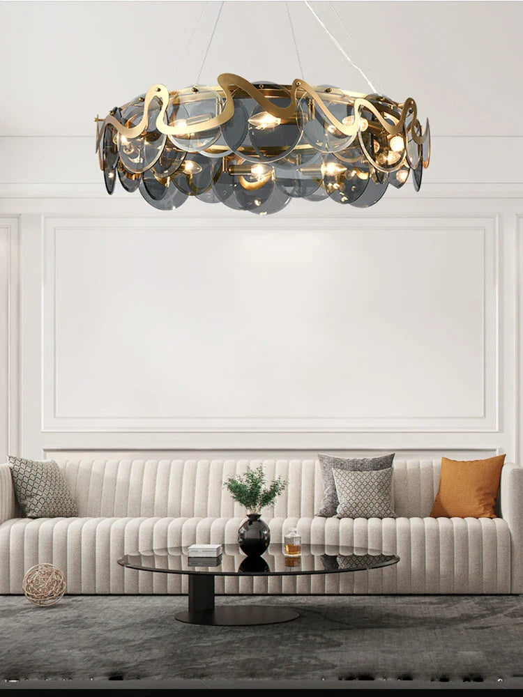 Afralia™ Gold Glass LED Chandelier Lighting for Modern Nordic Living Room Decor