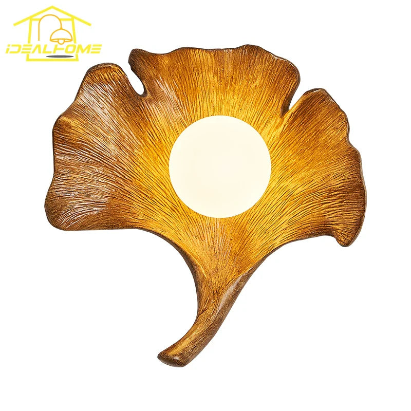 Afralia™ Ginkgo Biloba Resin Wall Lamp LED Art Decor for Bedroom & Living Room