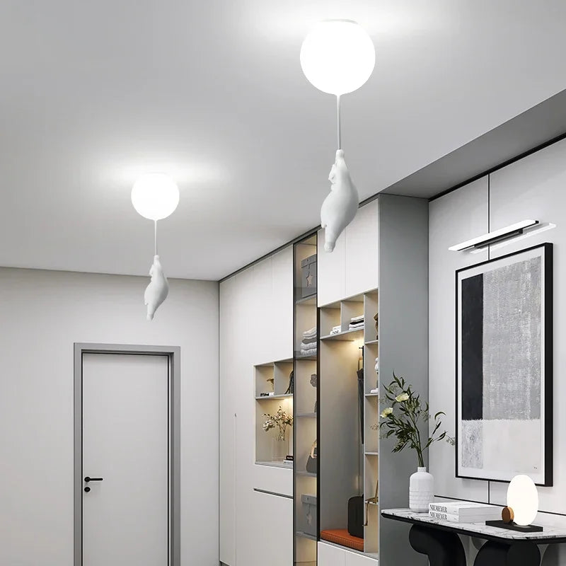 Afralia™ Modern Polar Bear Pendant Chandelier with White Glass Ball Resin Design