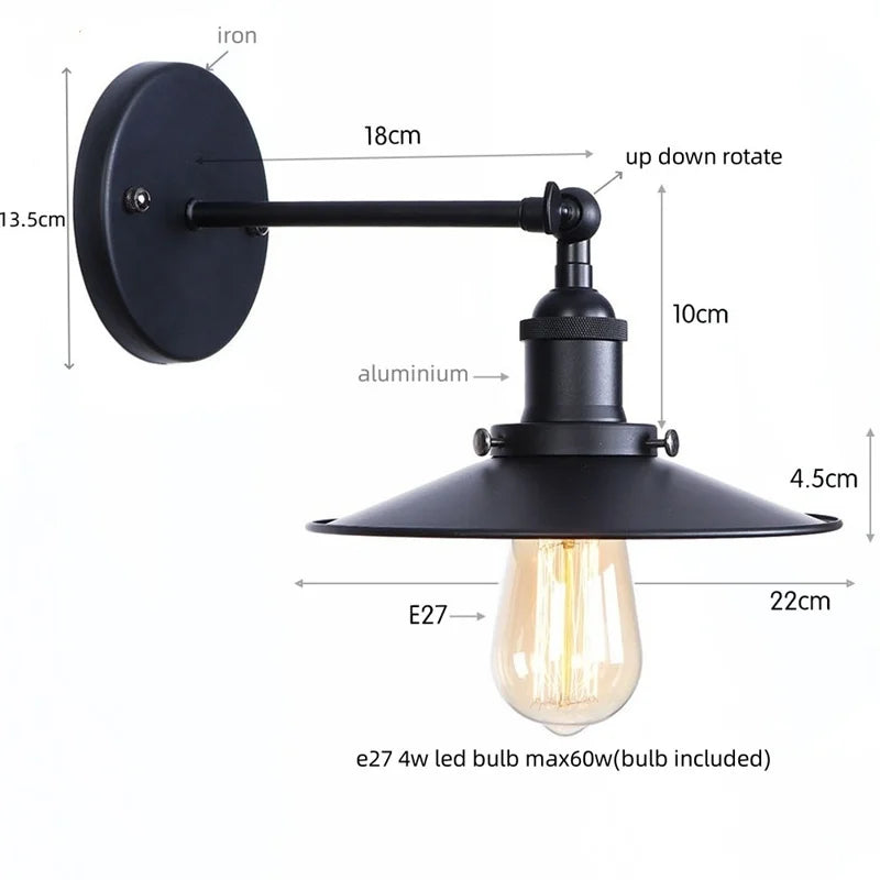 Afralia™ Industrial Vintage Plug In LED Wall Light for Bathroom Mirror Stair Balcony