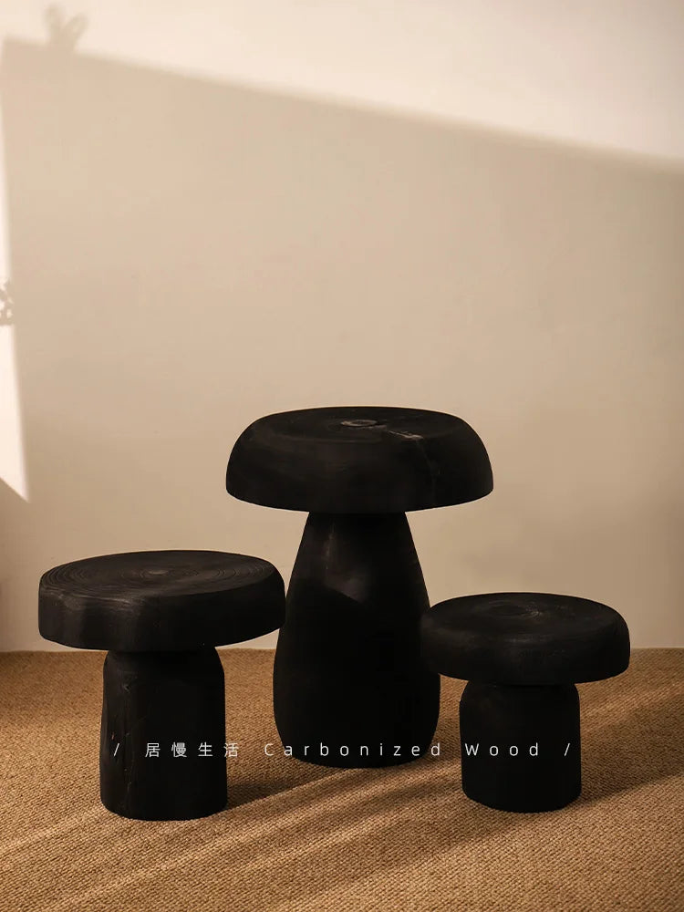 Afralia™ Solid Wood Mushroom Stool: Luxury Entryway Shoe Bench, Elegant End Table, Living Room-Round Stool