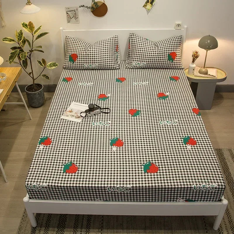 Afralia™ Queen Size Cotton Fitted Sheet Set with Cute Print, Soft and Skin-friendly Bed Cover