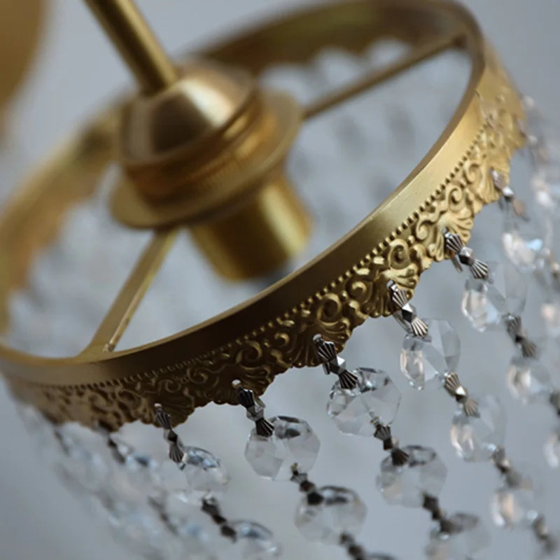 Afralia™ Crystal LED Wall Sconce Pull Chain Switch Brass Mirror Light