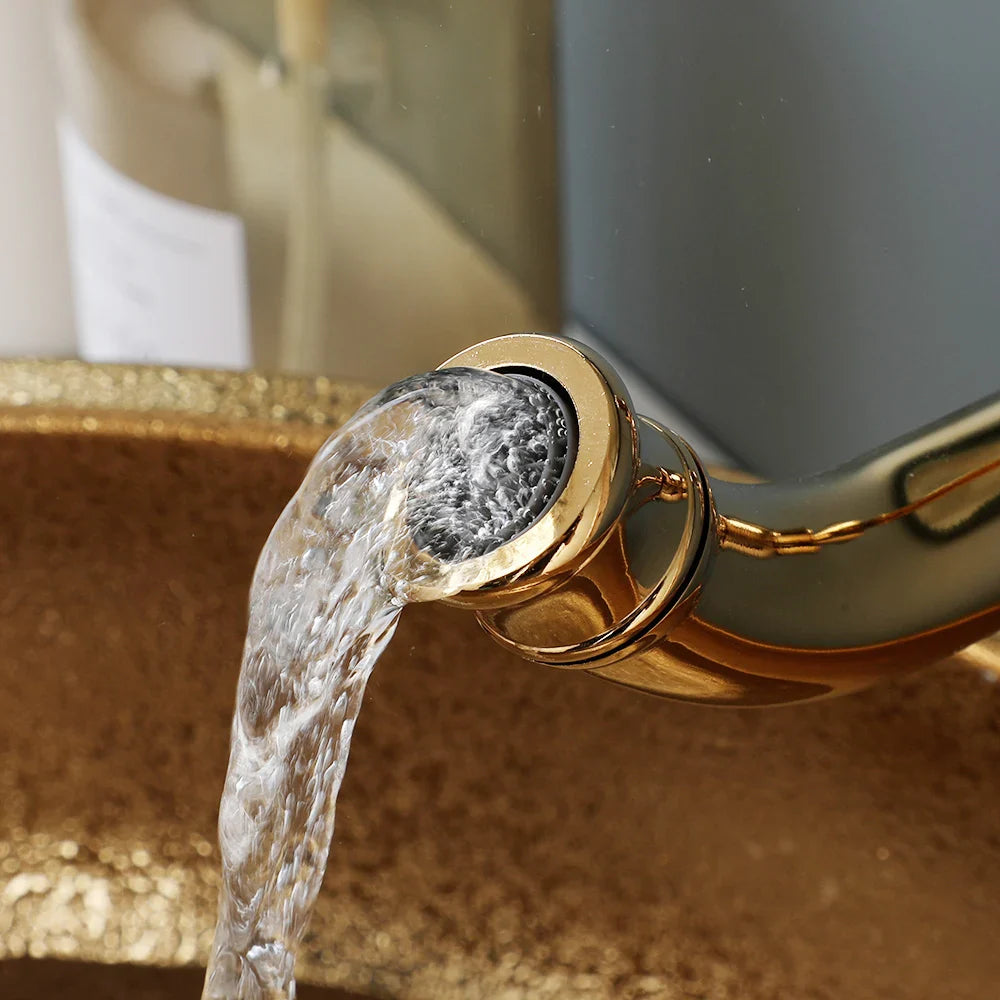 Afralia™ Golden Ceramic Bathroom Basin Set with Gold Faucet and Mixer Taps