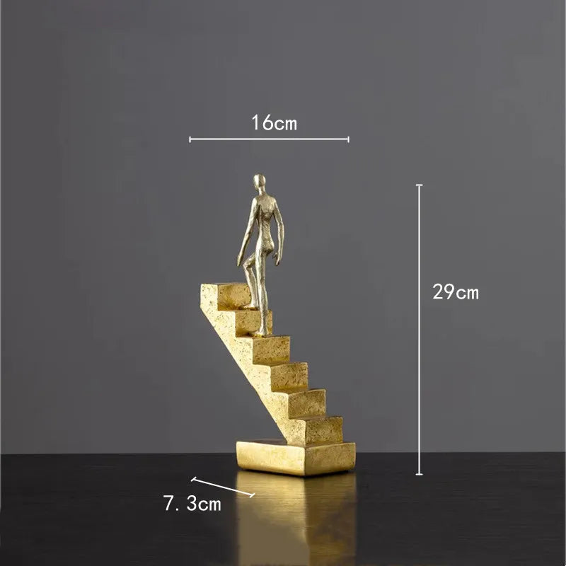 Afralia™ Golden Man Abstract Resin Figure Sculpture Staircase Decor