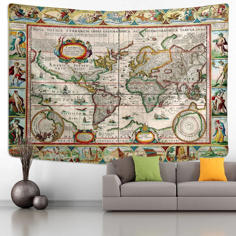 Retro Portrait Map Tapestry Wall Art Hippie Abstract Witchcraft Mystical Decor 
Afralia™ Portrait Wall Hanging