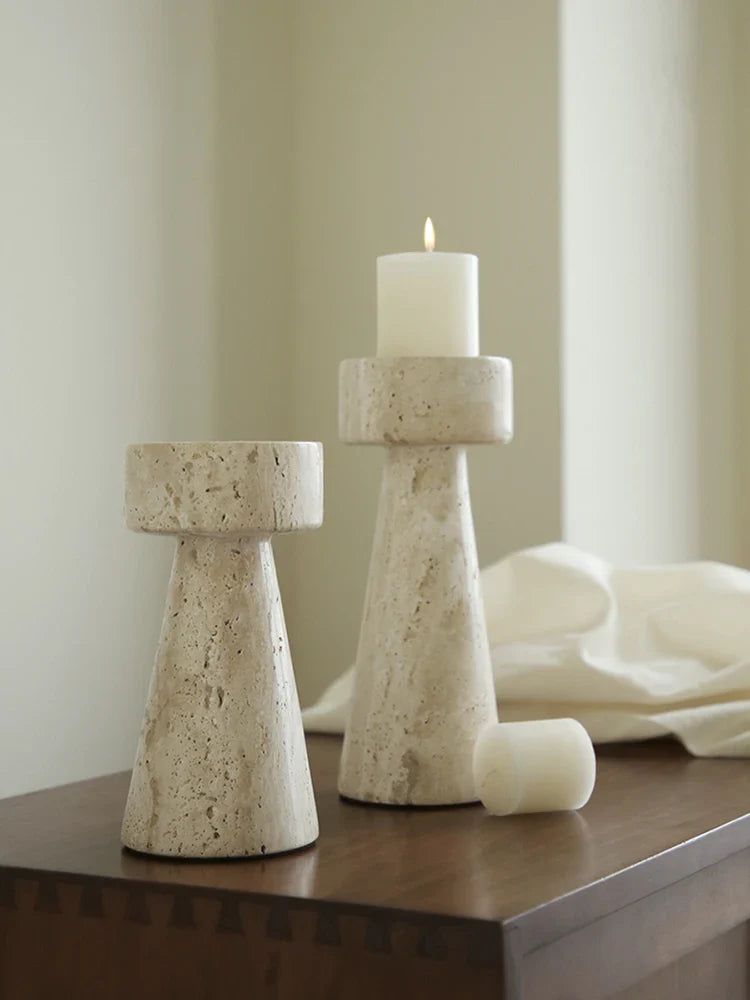 Afralia™ Vintage Travertine Stone Taper Candle Holder for Wedding & Home Decor