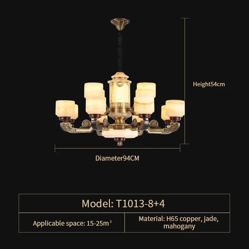 Afralia™ Natural Jade Copper Chandelier Modern Duplex Building Zhongshan Lamps
