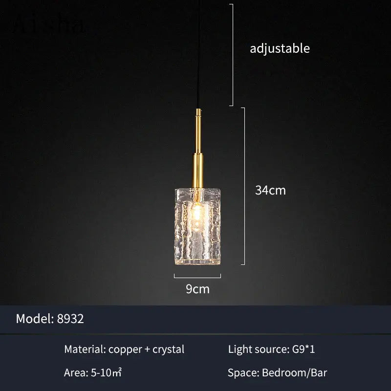 Afralia™ Copper Crystal Chandelier: Elegant Luxury Pendant Lamp for Bedroom, Bar, or Restaurant