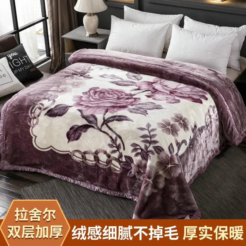 Afralia Winter Raschel Blanket: Double Layered Warm Flannel Bedding Blanket