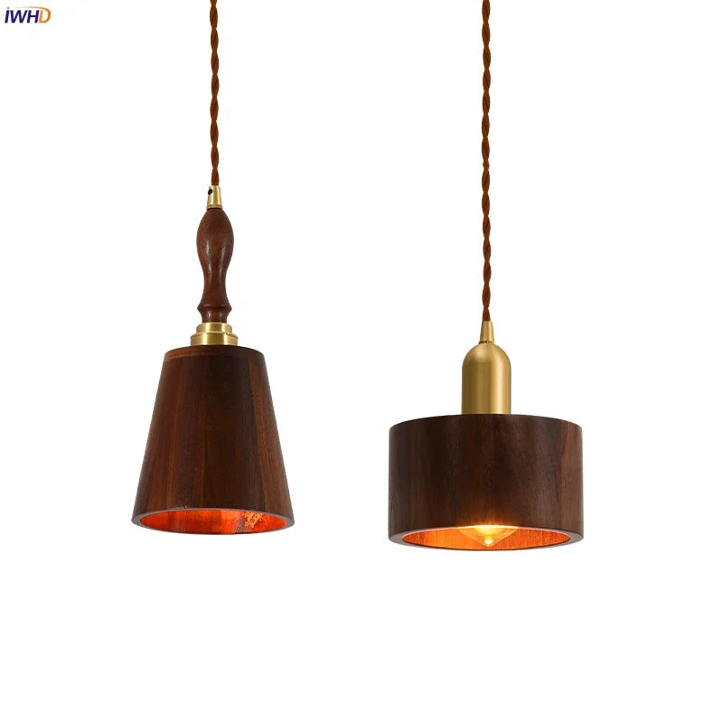 Afralia™ Walnut Wood LED Pendant Light for Home and Restaurant Lighting