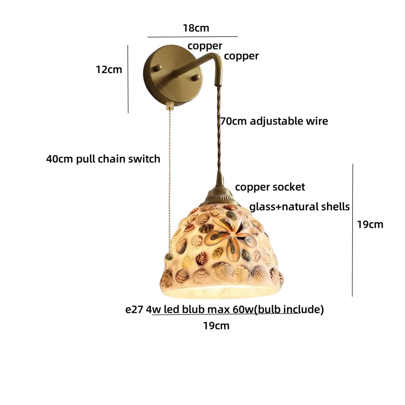 Afralia™ Amber Glass LED Wall Sconce with Pull Chain Switch for Bedroom and Bathroom
