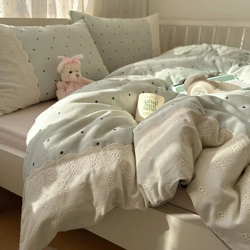 Afralia™ French Lace Washed Cotton Bedding Sets for King Queen Beds