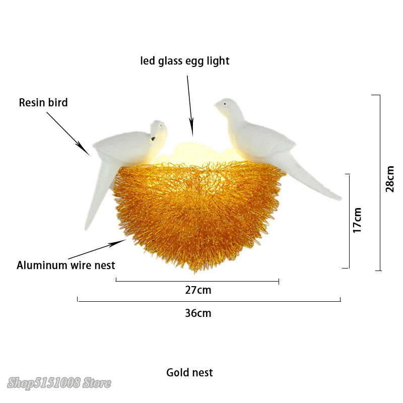 Afralia™ Gold Bird Nest LED Wall Lamp Modern Home Decoration Wall Sconce