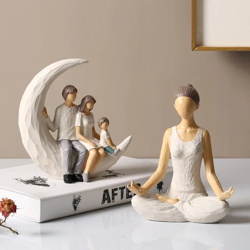 Afralia™ Modern Family Sculpture: Father, Mother, Kid Statue for Living Room, Desk Decor