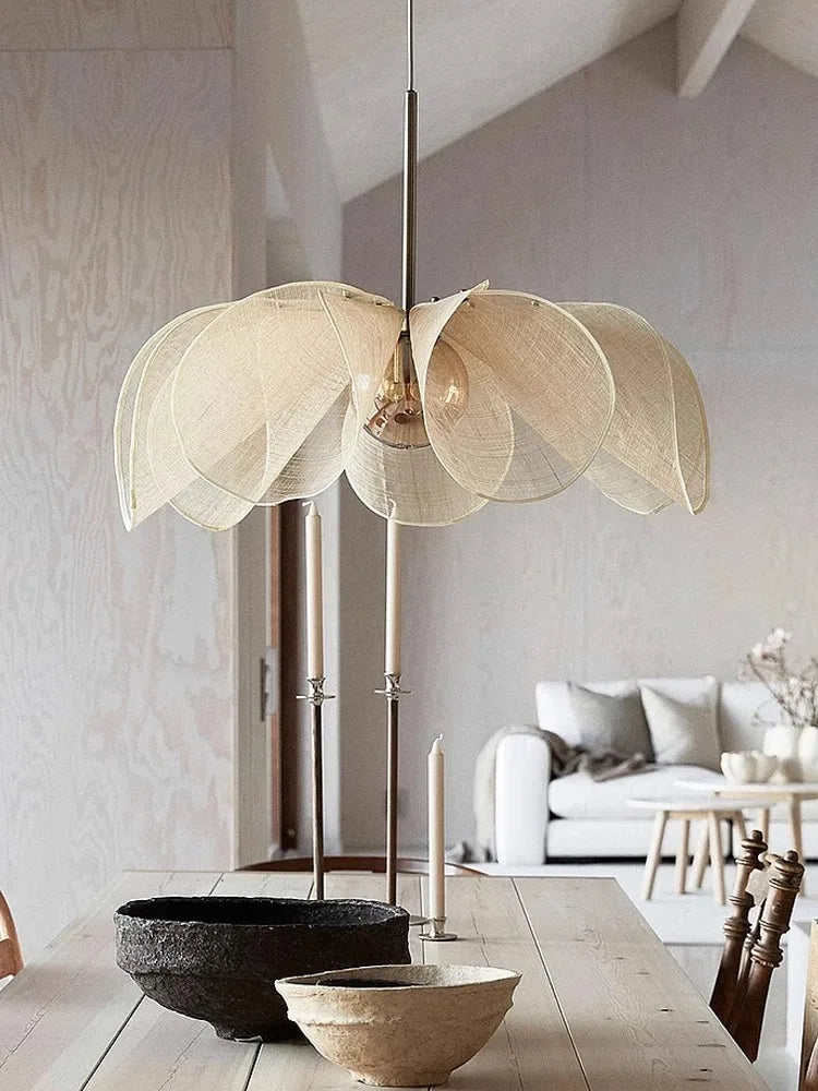 Afralia™ Wabi Sabi Flower Chandelier French Fabric Ceiling Pendant Light